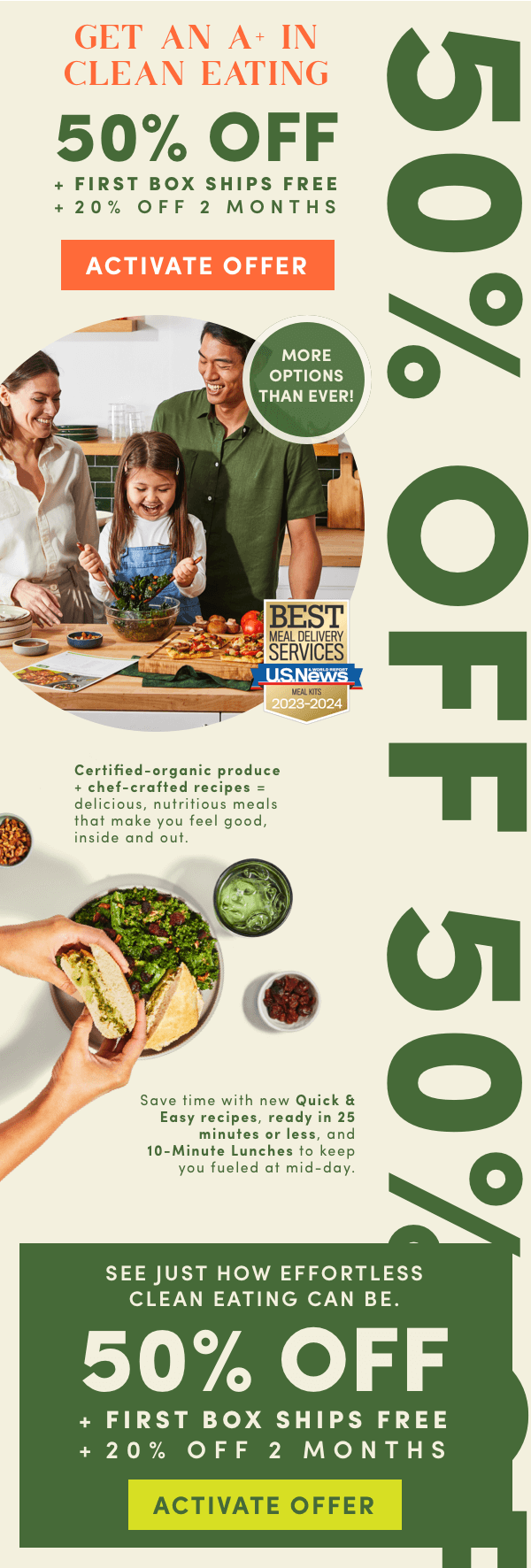 Get an A+ in clean eating. 50% OFF + FIRST BOX SHIPS FREE + 20% OFF FOR 2 MONTHS.