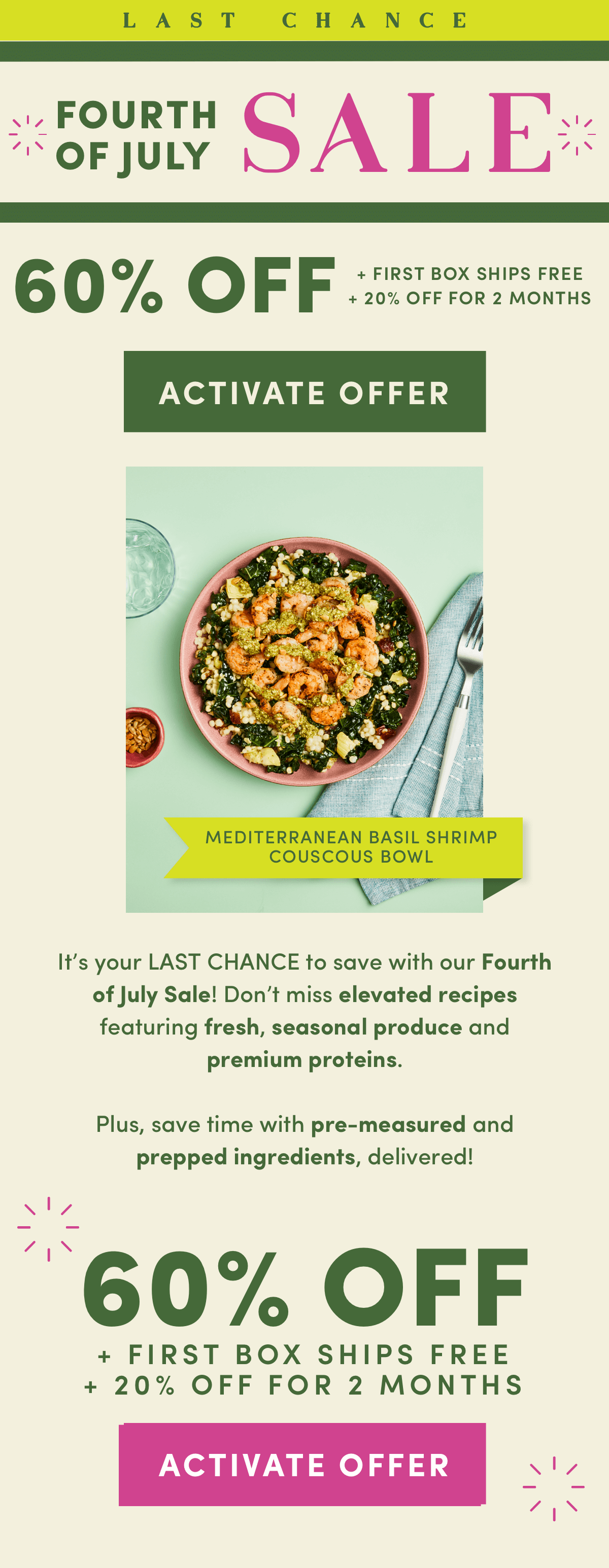 It's your last chance to score with our Fourth of July Sale! Don't miss elevated recipes and premium proteins. Get 60% off + 20% off for 2 months.