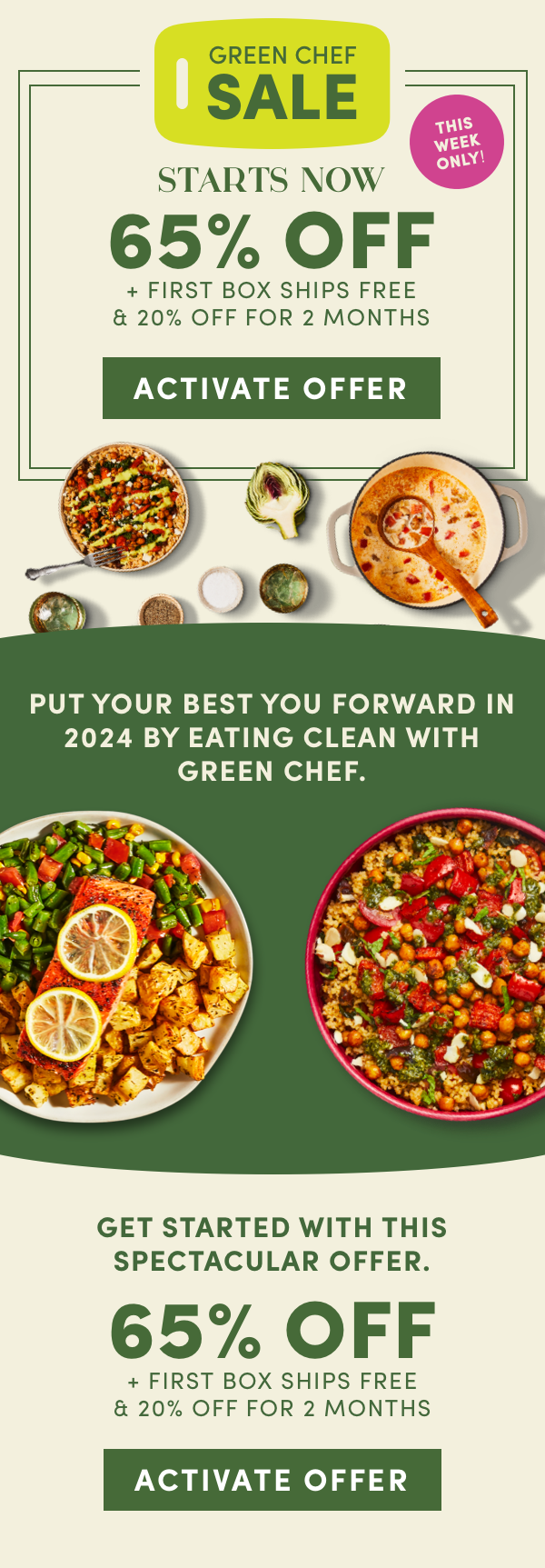 Put your best you forward in 2024 by eating clean with Green Chef. Get 65% off + 20% off for 2 months.