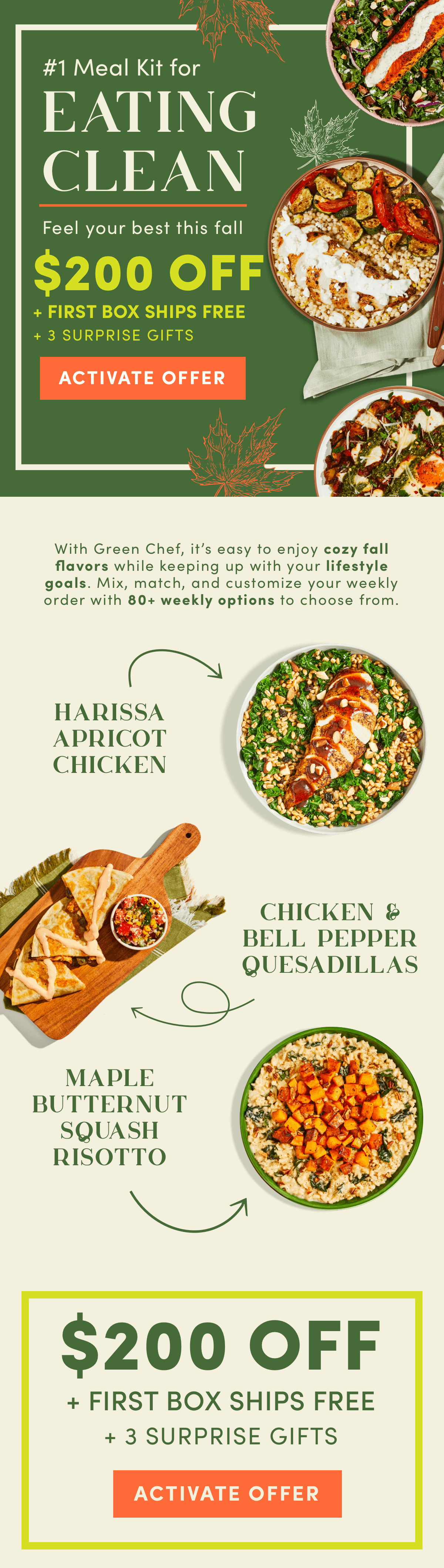#1 meal kit for eating clean to feel your best this fall. Get $200 off + first box ships free + 3 surprise gifts.
