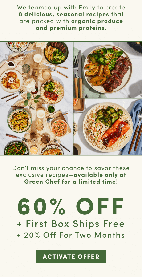 We teamed up with Emily to create 8 delicious, seasonal recipes that are packed with organic produce and premium proteins.