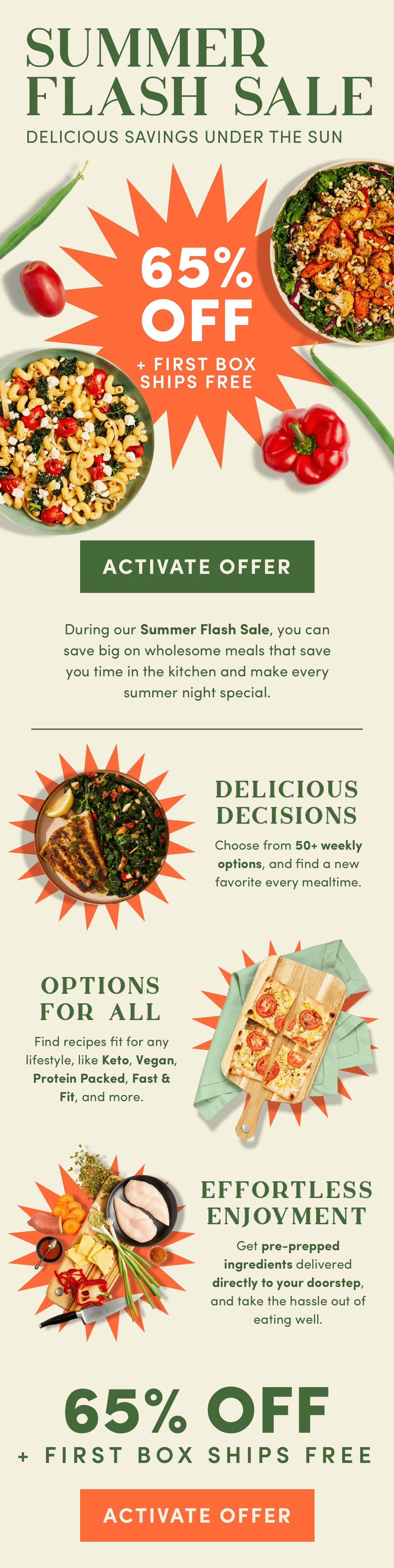 Delicious savings under the sun with our summer flash sale. You can save big on wholesome meals that save you time in the kitchen. Try it now.