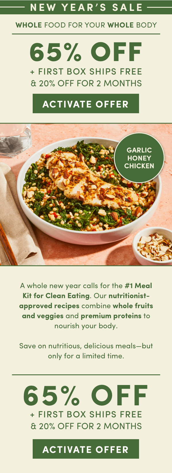 Whole food for your whole body with Green Chef. Snag 65% off + first box ships free + 20% off for 2 months.