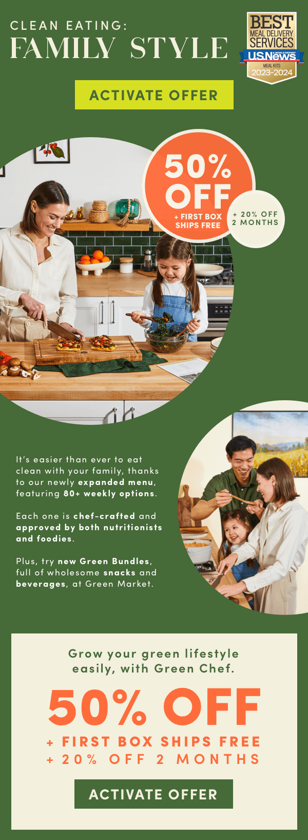 Clean Eating: Family Style. 50% OFF + FIRST BOX SHIPS FREE + 20% OFF FOR 2 MONTHS.