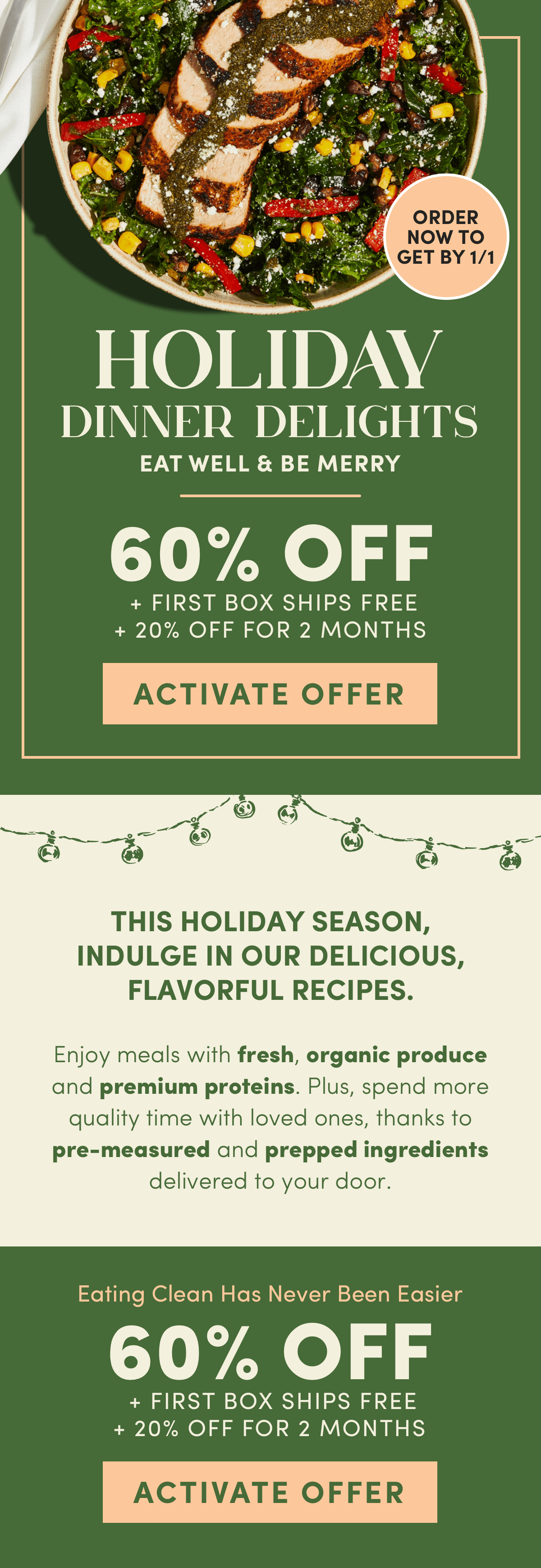 Holiday dinner delights, eat well and be merry! This holiday season indulge in our delicious flavorful recipes and get 60% off now.