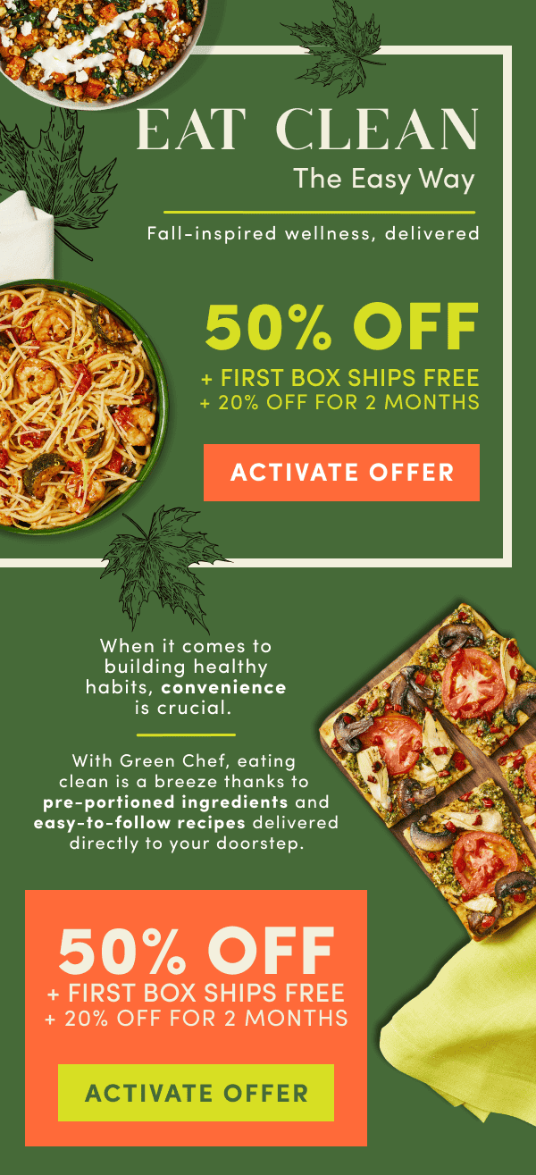 Eat clean the easy way! Fall-inspired wellness, delivered. Get 50% off + first box ships free + 20% off for 2 months.