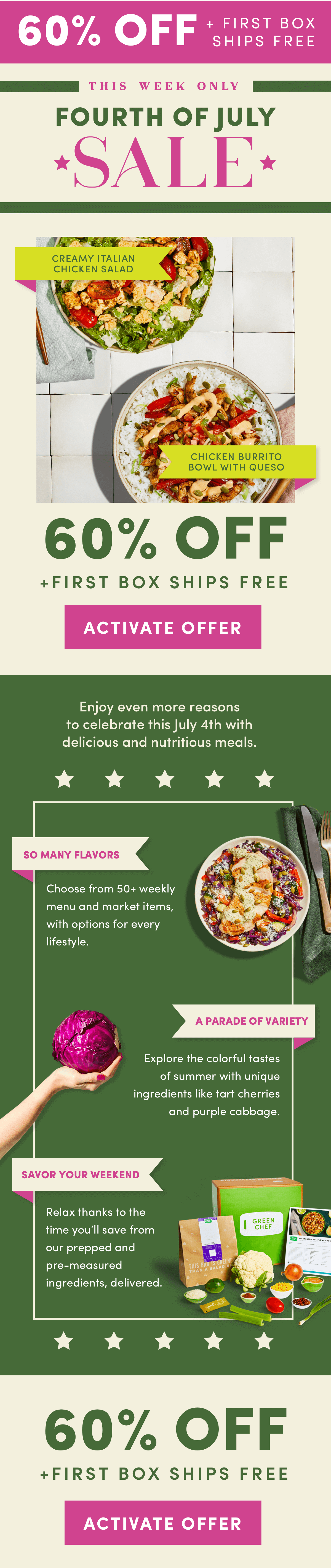 This week only, fourth of July sale. Grab 60% off + first box ships free. Activate your offer now!