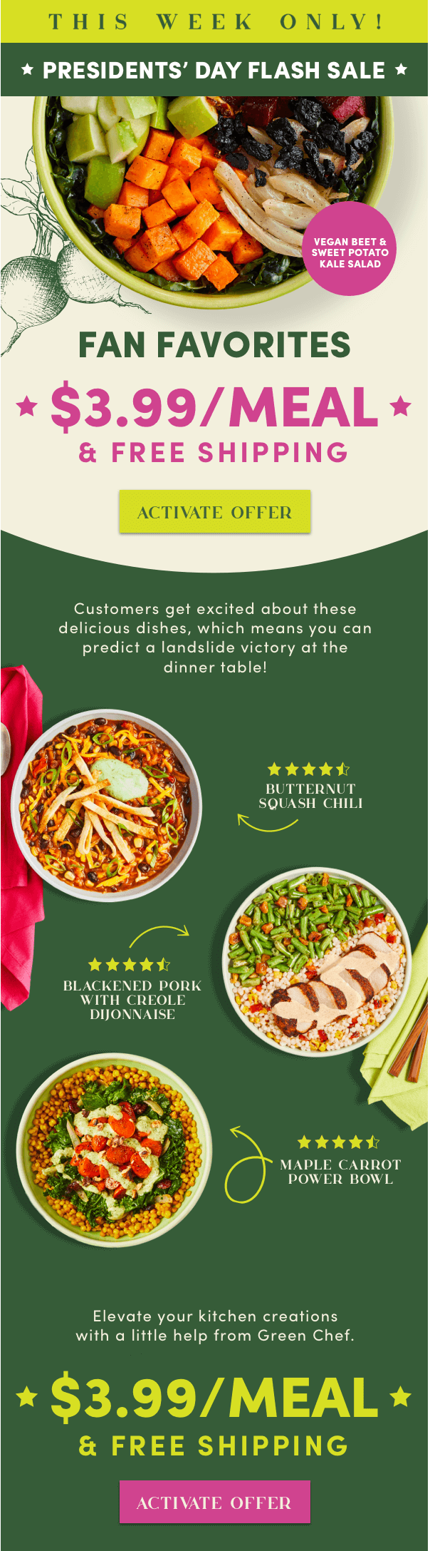 Presidents' Day Flash Sale: $3.99/Meal | Activate Offer