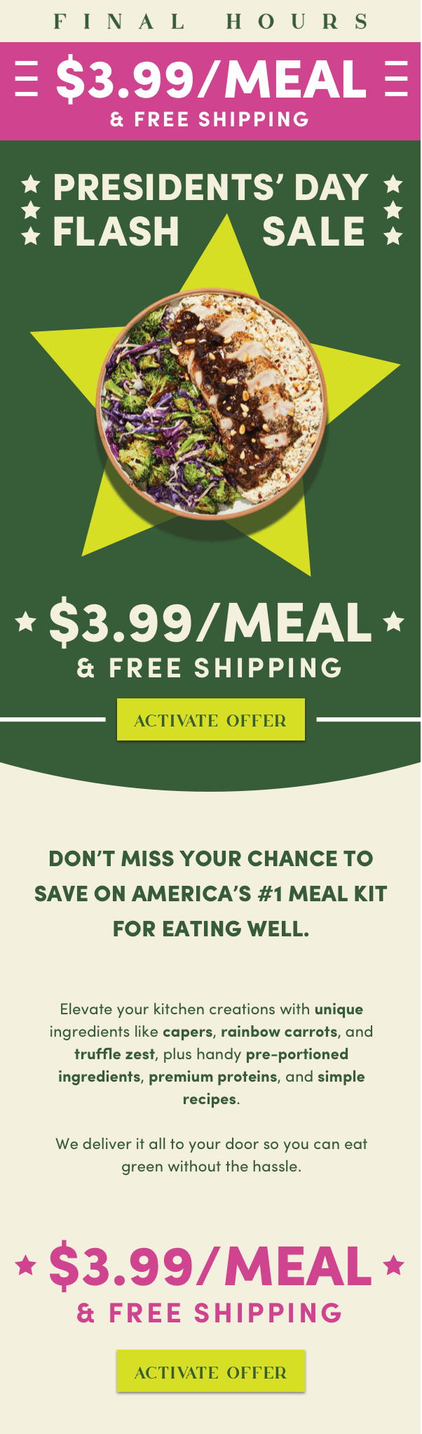 Final Hours - Presidents' Day Flash Sale: $3.99/Meal + Free Shipping | Activate Offer